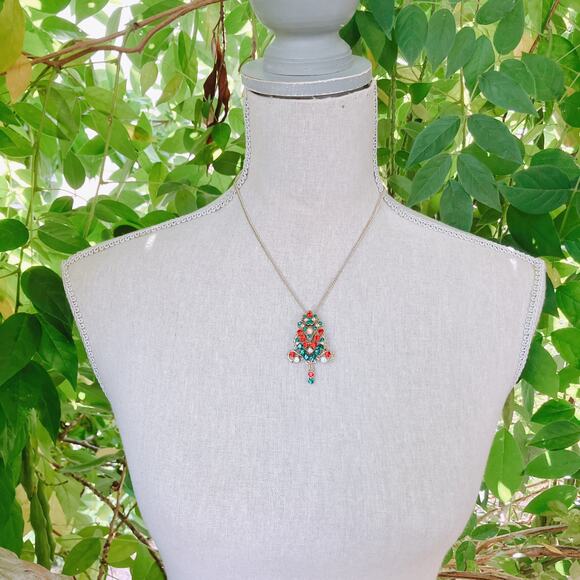 Vintage Gold Tone Christmas Tree Necklace Mid Century Rhinestone AB Sparkling - Picture 4 of 12